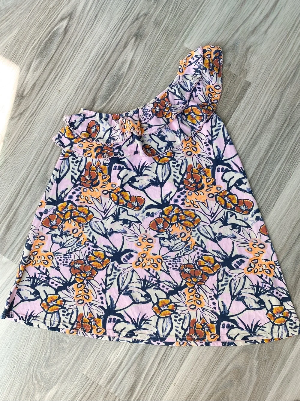 Maaji Girls One Shoulder Dress 6 Flower Petal Printed Ruffle Cover Up